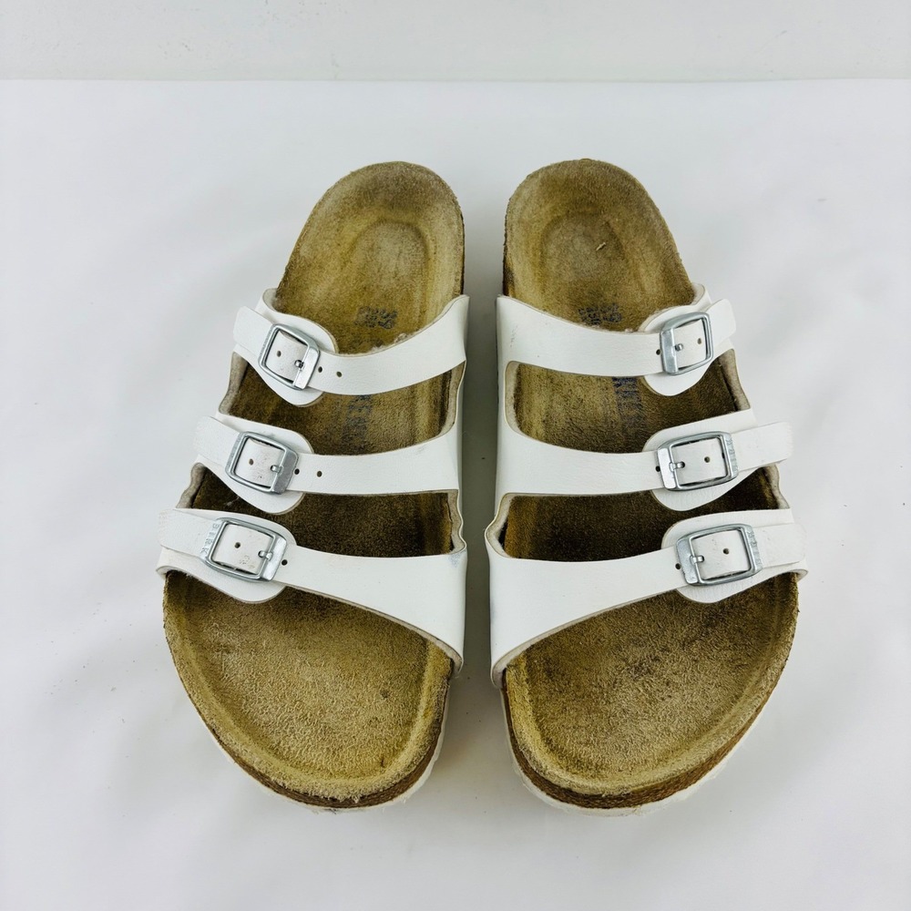 Birkenstock Florida Fresh White Three Strap Buckle Slide Sandals Women's 8-8.5